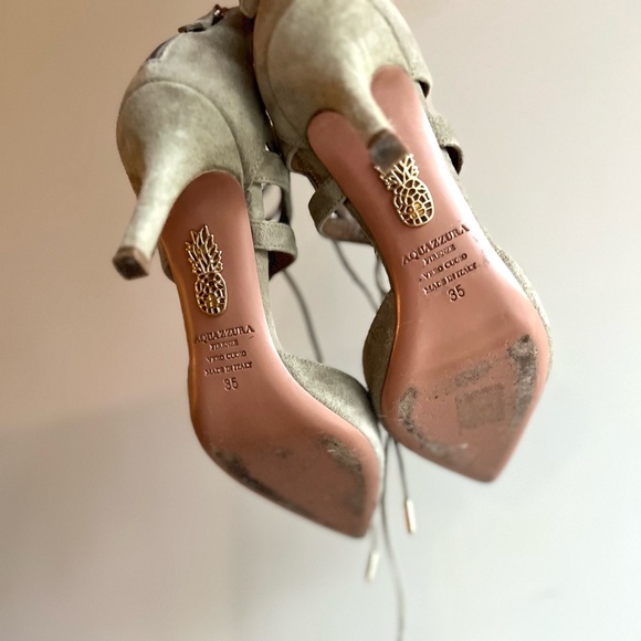 COPY - Aquazzura Neutral/Beige Suede Lace Up Pumps - Picture 4 of 5